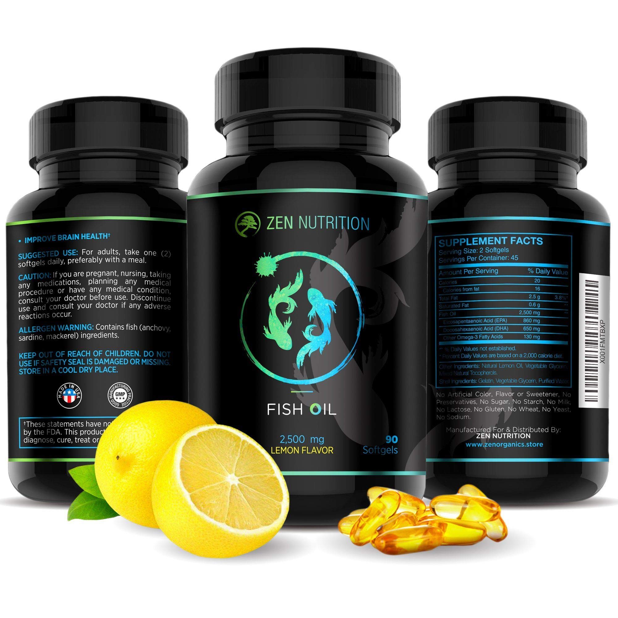 Omega 3 Fish Oil | Deep Ocean Sourced Wild Fish Oil Ultra Pure EPA DHA | 90 Capsules Burpless Lemon Flavor - ZEN NUTRITION