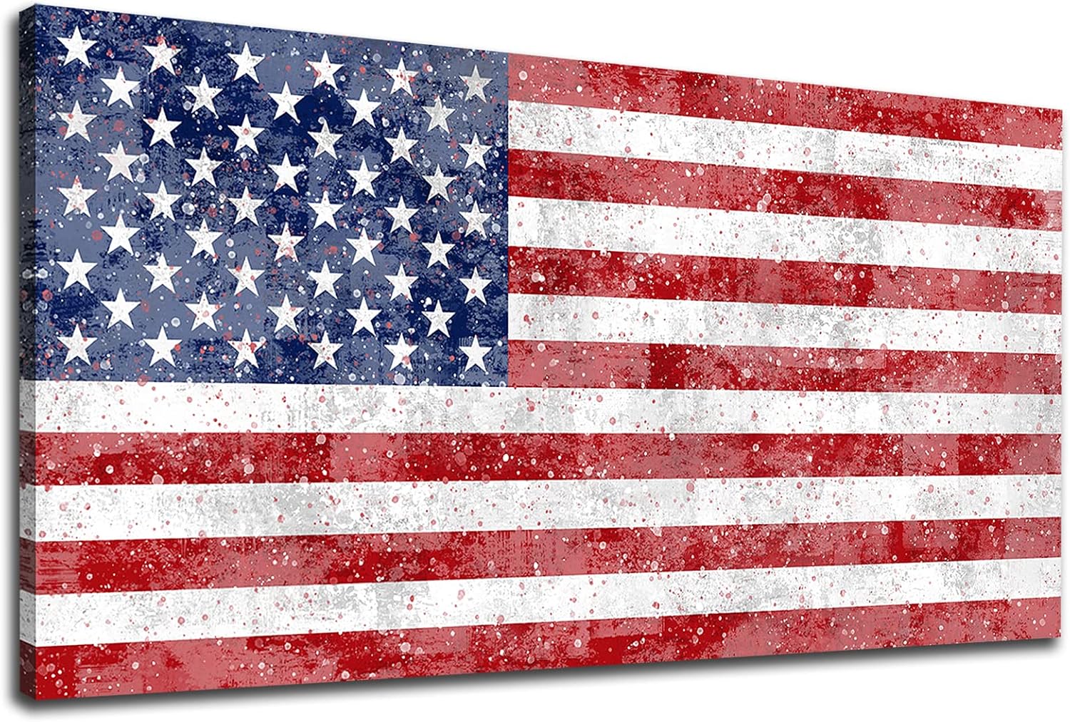 Paintings - American Flag Canvas Wall Art USA Old Glory Wall Pictures Living Room Wall Decor Vintage Flag Artwork the Stars and the Stripes on Wooden Board Canvas Prints for Office Home Decor Framed 24