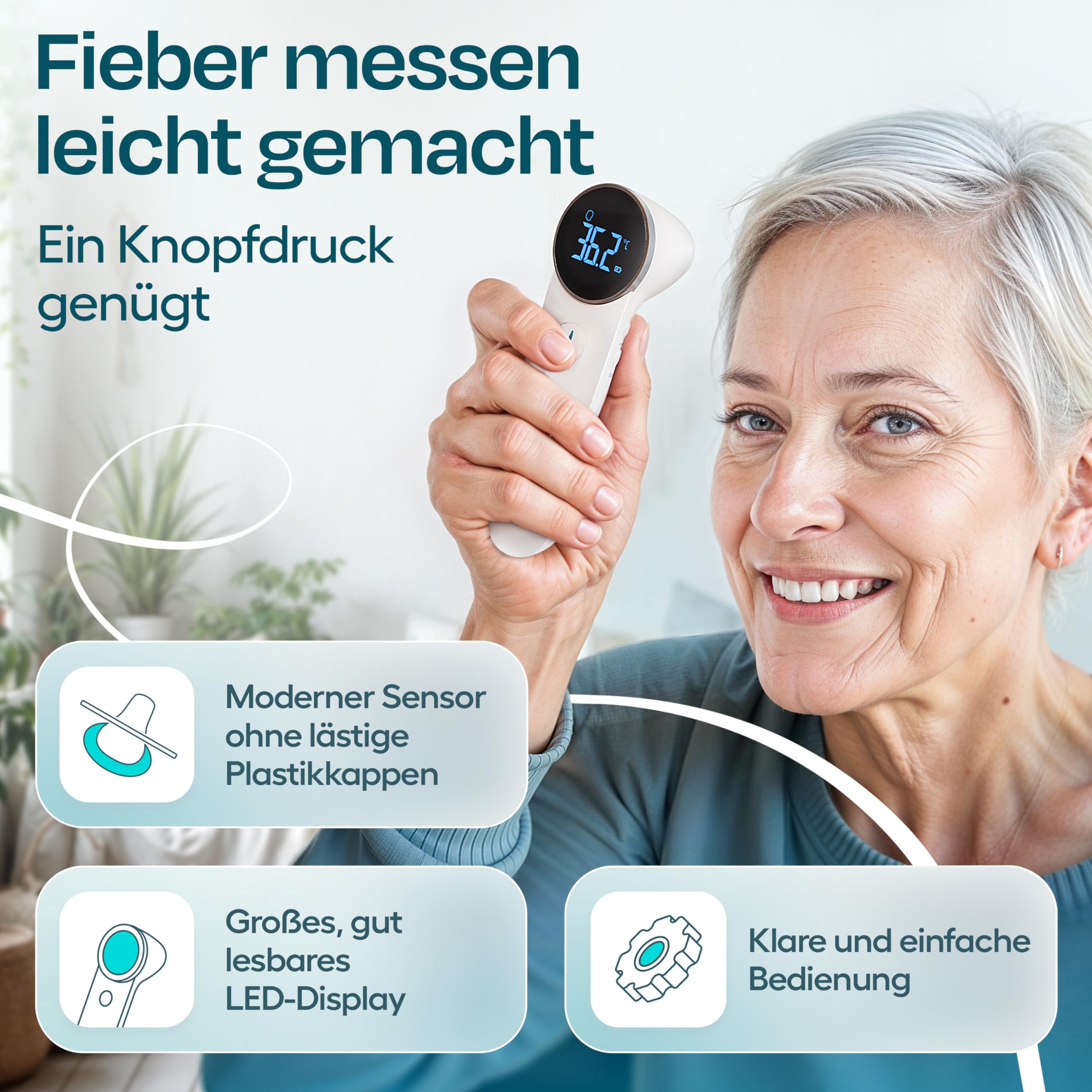 HIMMELSHAUCH MEDICAL Fieberthermometer Ohr & Stirn | 3 in 1 Messgerät | Ohrthermometer Babys Kinder & Erwachsene | Stirnthermometer kontaktlos | Digitales Fieber-Thermometer | Infrarot Fiebermesser 3
