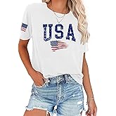 FCGHSII USA Flag Shirts for Women: Vintage American Flag Graphic Tshirts 4th of July Tees Patriotic Blouse Tops