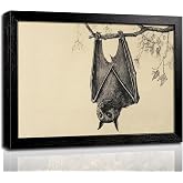 Framed Vintage Bat Sketch Wall Art, Gothic Halloween Bats Canvas Print Poster, Dark Academia Decor for Living Room Bedroom, Animal Aesthetic Home Decoration,