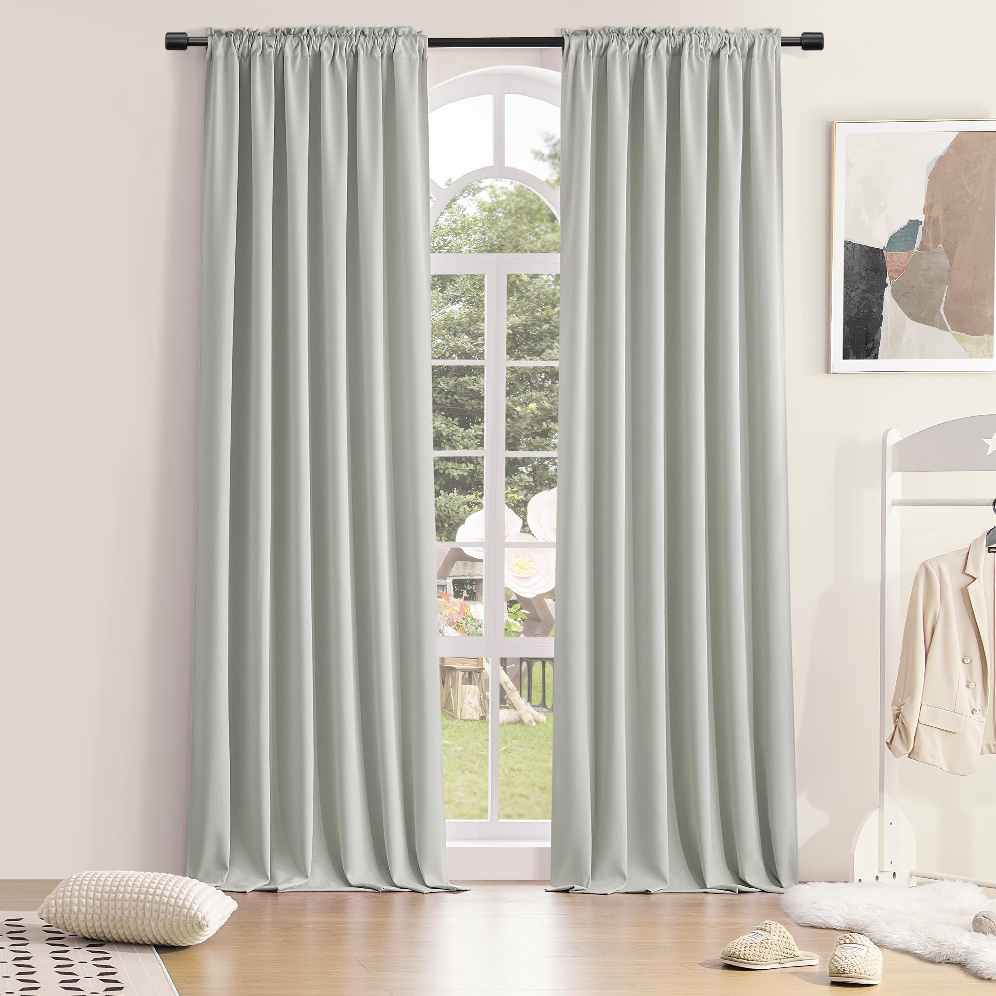 Photo 1 of DONREN 108 Inch Length Light Grey Curtain Panels/Drapes for Living Room Solid Energy Efficient Room Darkening Bedroom Curtains Thermal Insulated W 60 x L108 inch