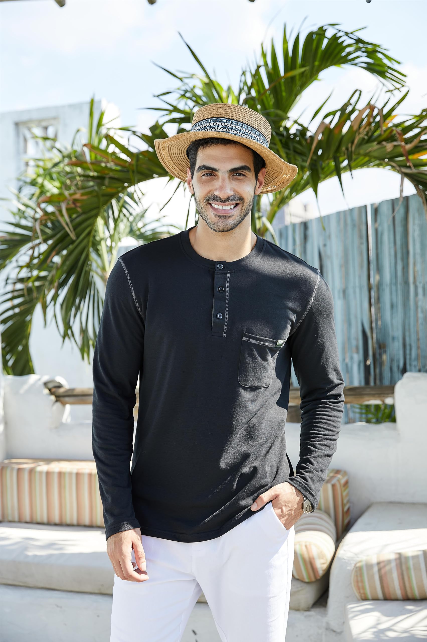 Qekoma Men's Henley Shirts Short/Long Sleeve Casual Cotton T-Shirt Classic Button Basic Stylish Tees Tops