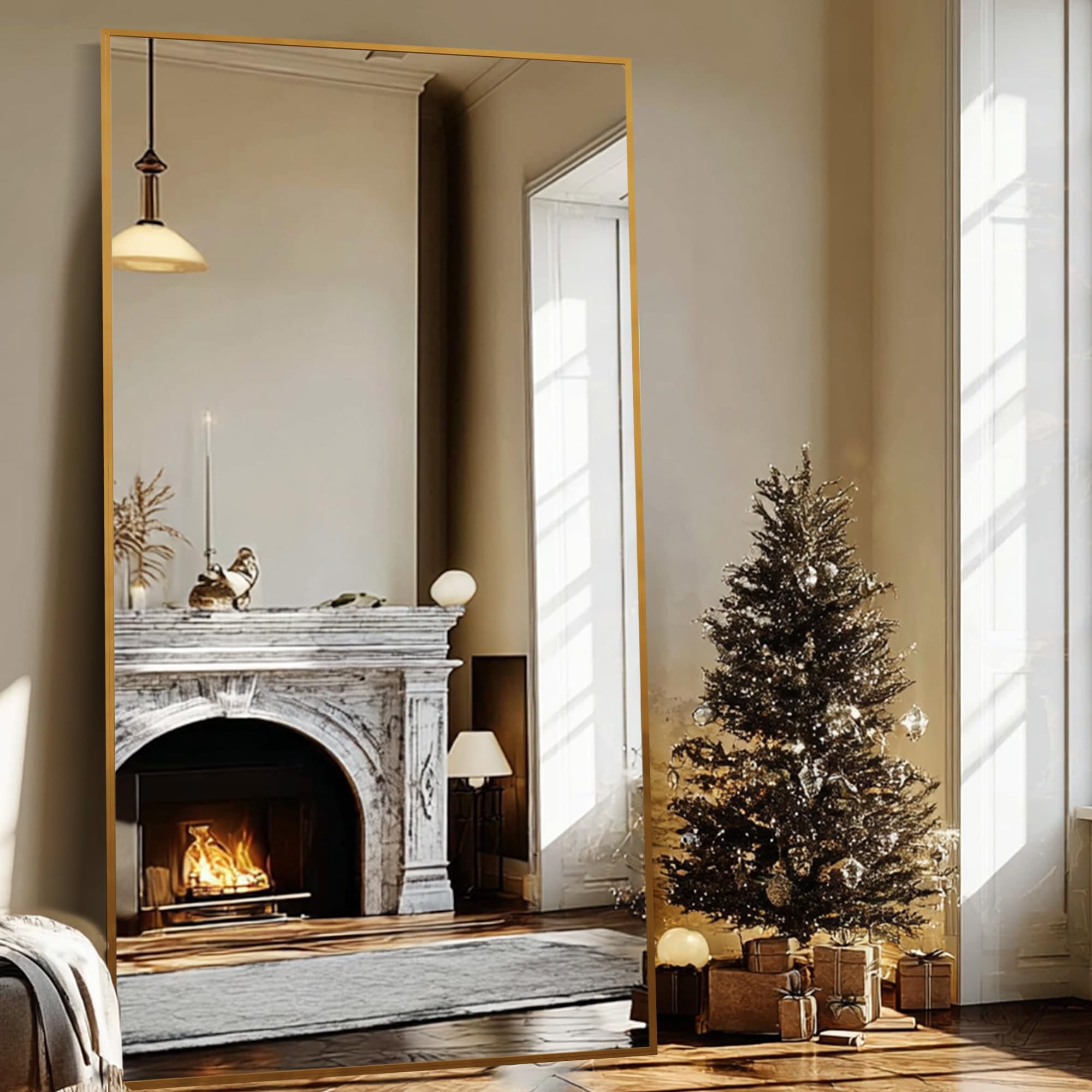 Photo 1 of Beauty4U 79" x 39" Large Full Length Mirror with Stand, Metal Frame Gold Wall Mounting Full Body Tempered Mirror for Living Room, Bedroom