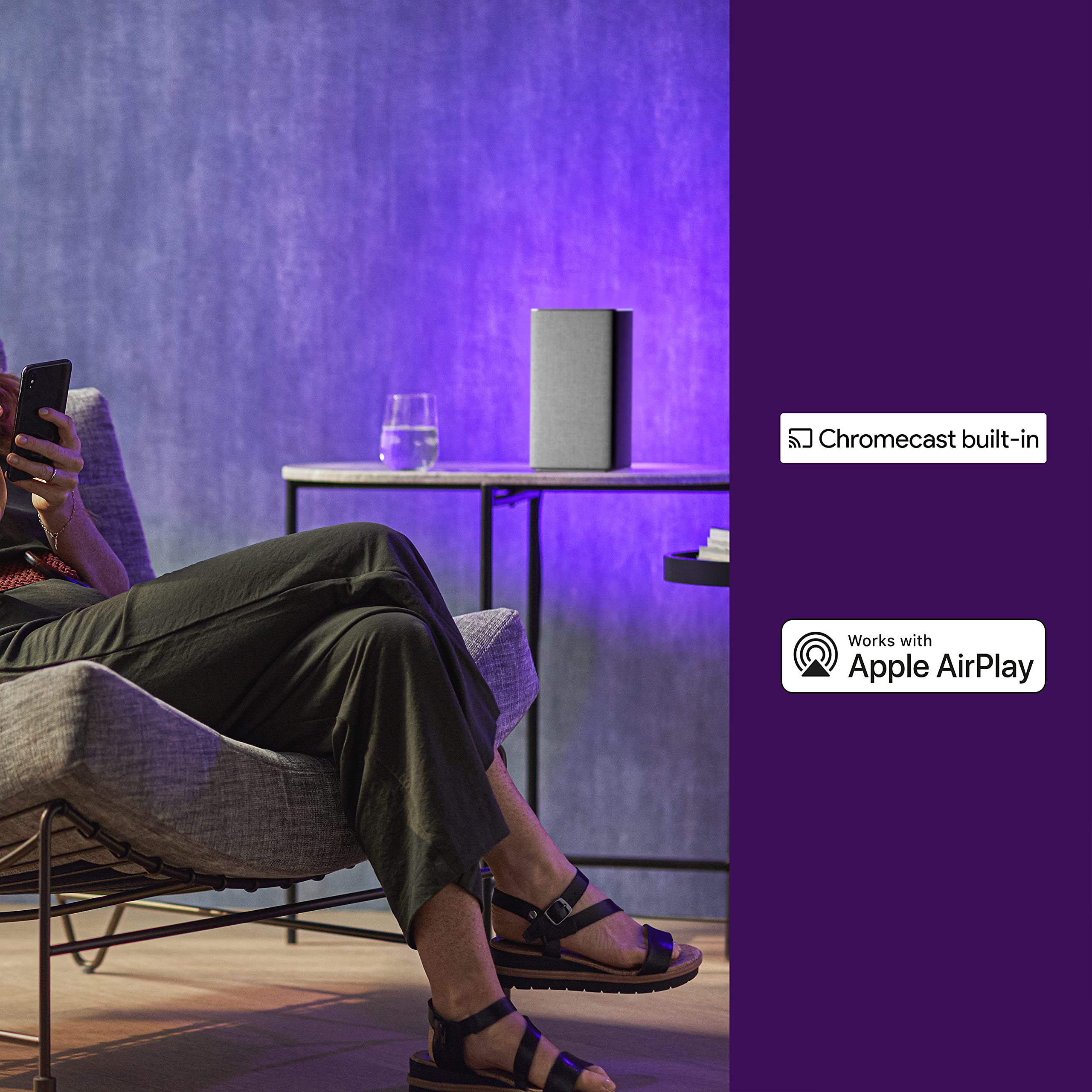 Philips W6205 Wireless Home Speaker, Bluetooth + DTS Play-Fi Compatible for Surround Sound/Stereo Pairing. Connects to Spotify, AirPlay2, Chromecast, and Echo Speakers. LED Mood Lighting, TAW6205