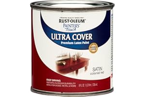 PAINTERS TOUCH Rust-Oleum 267312-Painter's Touch Latex Paint, 1 Half Pint, Satin Colonial Red