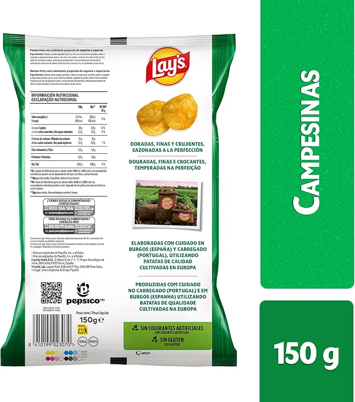 Lay's Campesinas, batatas fritas cultivadas de forma sustentável com sabores vegetais, produto snack, saco único, 150g