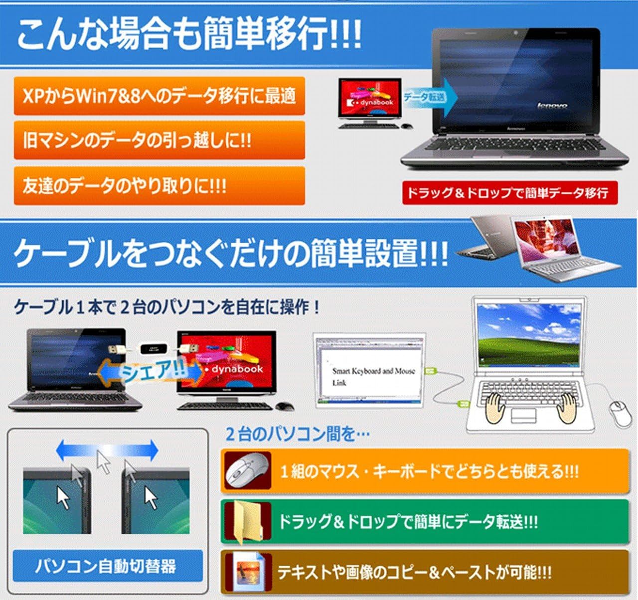 Amazon 2台のパソコンを同時に操作 Pc用 Usbシェアケーブル Mi Share C Usbケーブル 通販