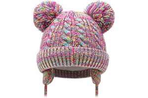Duoyeree Toddler Winter Hat with Earflap Scarf Hood Thick Warm Kids Skull Cap for Baby Girls Boys