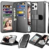 NJJEX Compatible with iPhone 13 Pro Max Case/iPhone 13 Pro Max Wallet Case 6.7" (2021), [9 Card Slots] PU Leather Card Holder Folio Flip [Detachable] Kickstand Magnetic Phone Cover & Lanyard [Black]