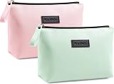 Maange Small Cosmetic Bag 2 Pcs Travel Makeup Pouch Waterproof PU Leather Pink
