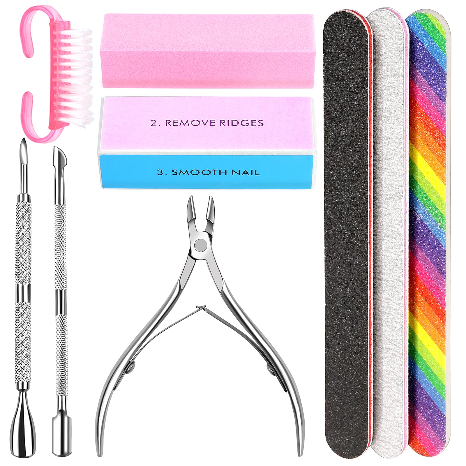 Photo 1 of 3pcs Double Sided Rectangular Nail File and Buffer, Buffer Block Sponge Polished, Nail Brush, Come with Cuticle Nipper and Pusher, Perfect Manicure Tool Kit for Shiny Nail