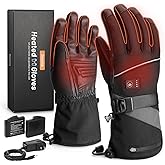 Heated Gloves for Men Women, Electric Waterproof & Windproof Rechargeable Battery Winter Motorcycle Warm Gloves with Touchscreen for Hunting Cycling Skiing Hiking Camping Working