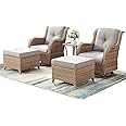 Rilyson Patio Furniture Swivel Chairs Set - 5 Piece Rattan Wicker Outdoor Sectional Conversation Sets with 2 Swivel Rocking Chairs,2 Ottomans and 1 Side Table for Porch Deck Garden(Yellow/Beige)