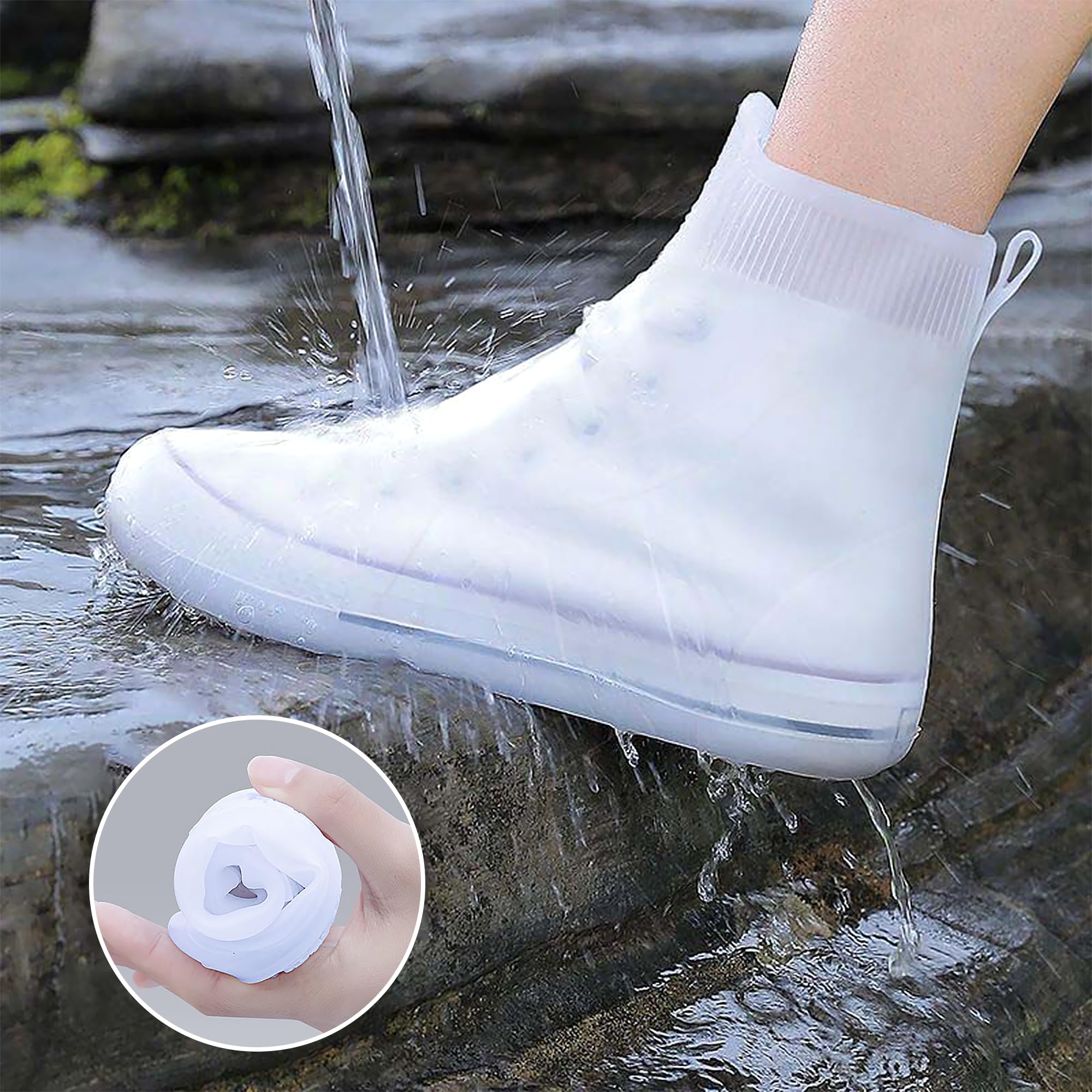 Photo 1 of JEVRKAPZ Waterproof Shoe Covers No-Slip Thickened Shoe Protectors Reusable Foldable Shoes Cover for Rain Outdoor Overshoes Protectors Boots Shoes Covers Overshoe for Men Women Kid
