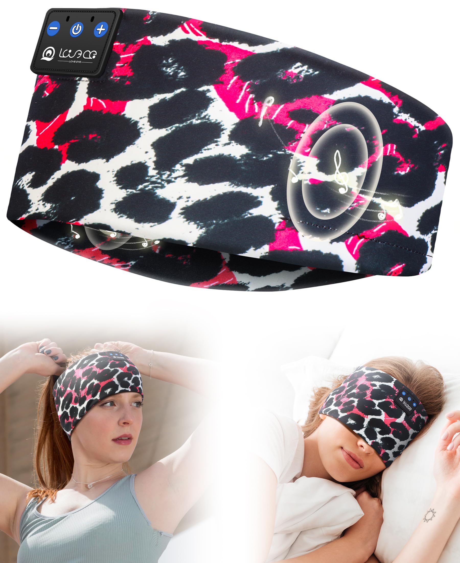 LOVE EYE Bluetooth 5.4 Sleep Headphones Headband, Breathable Headband with Ultra-Thin Speakers & HD Sound for Running, Workout, Yoga, Travel, Tech Gifts for Men Women Teens, Red Lips