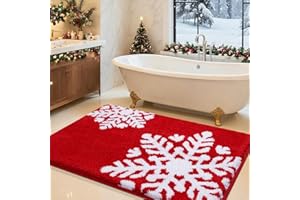 IM HOME Christmas Bathroom Rugs 36"x24", Ultra Soft Thick Plush Fluffy Microfiber Absorbent Bath Mat, Non-Slip Backing, Machine Washable Bath Mats for Bathroom Floor, and Shower, Holiday Decor, Red-Snowflake