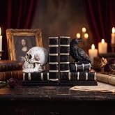Gothic Skull &amp; Raven Bookends, Solid Resin Heavy Duty Book Holders Dark | Solid resin gothic book holders for shelves. Heavy duty, hand-textured skull &amp; raven design. Dark macabre Halloween decor
