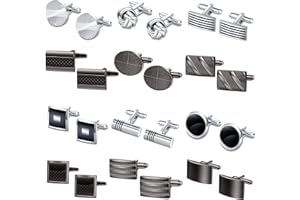 SAMOCO 12 Pairs Cufflinks for Men Classic Cuff Links Mens Cufflinks Tuxedo Shirt Cufflinks for Wedding Groom Business Silver Gun-Black Cufflinks Set Father's Gift