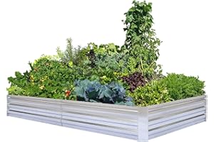 FOYUEE Galvanized Raised Garden Beds for Vegetables Large Metal Planter Box Steel Kit Flower Herb, 8x4x1ft