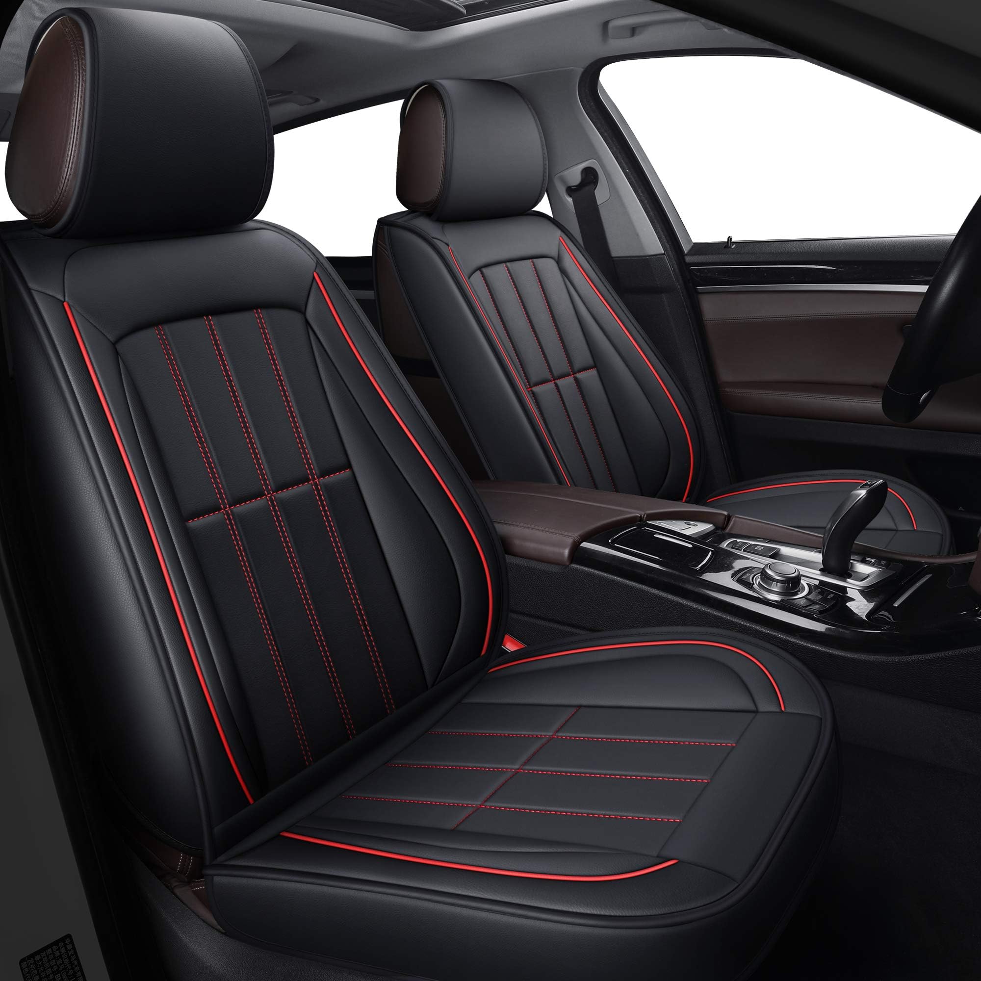 LUCKYMAN CLUB Seat Covers fit Most Car SUV Truck fit for Stinger Focus Fusion Edge Escape Sonata Tucson Renegade (Full Set, Black and Red)