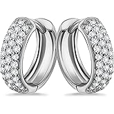 Sterling Silver CZ Cubic Zirconia Ear Cuff Hinged Huggie Hoop Earrings, 15mm Diameter