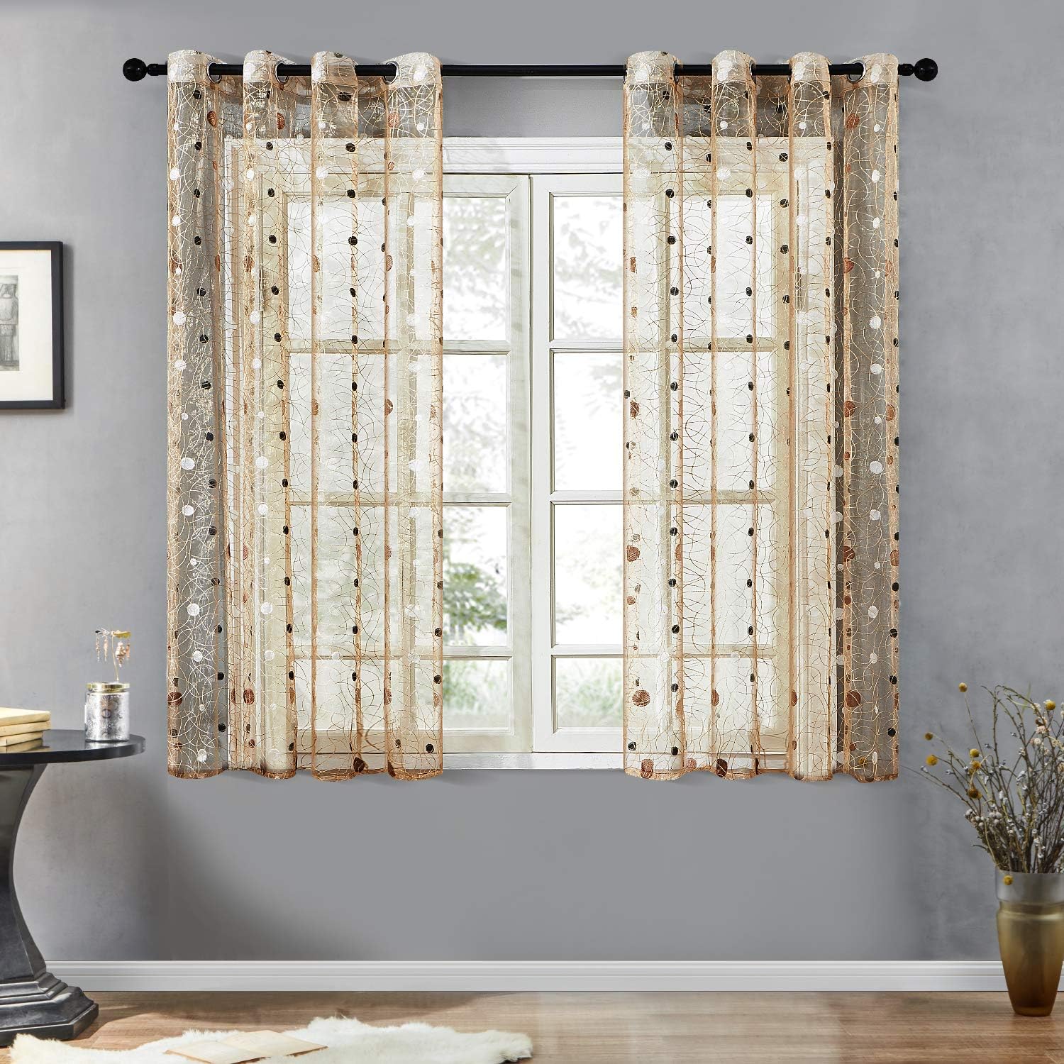 Topfinel Voile Gardinen Mit Osen Polka Dot Punktmuster Stickerei Vorhange Transparent Tull Dekoschal Fur Wohnzimmer Fenster Kinderzimmer 245x140cm In Hxb 1er Set Braun