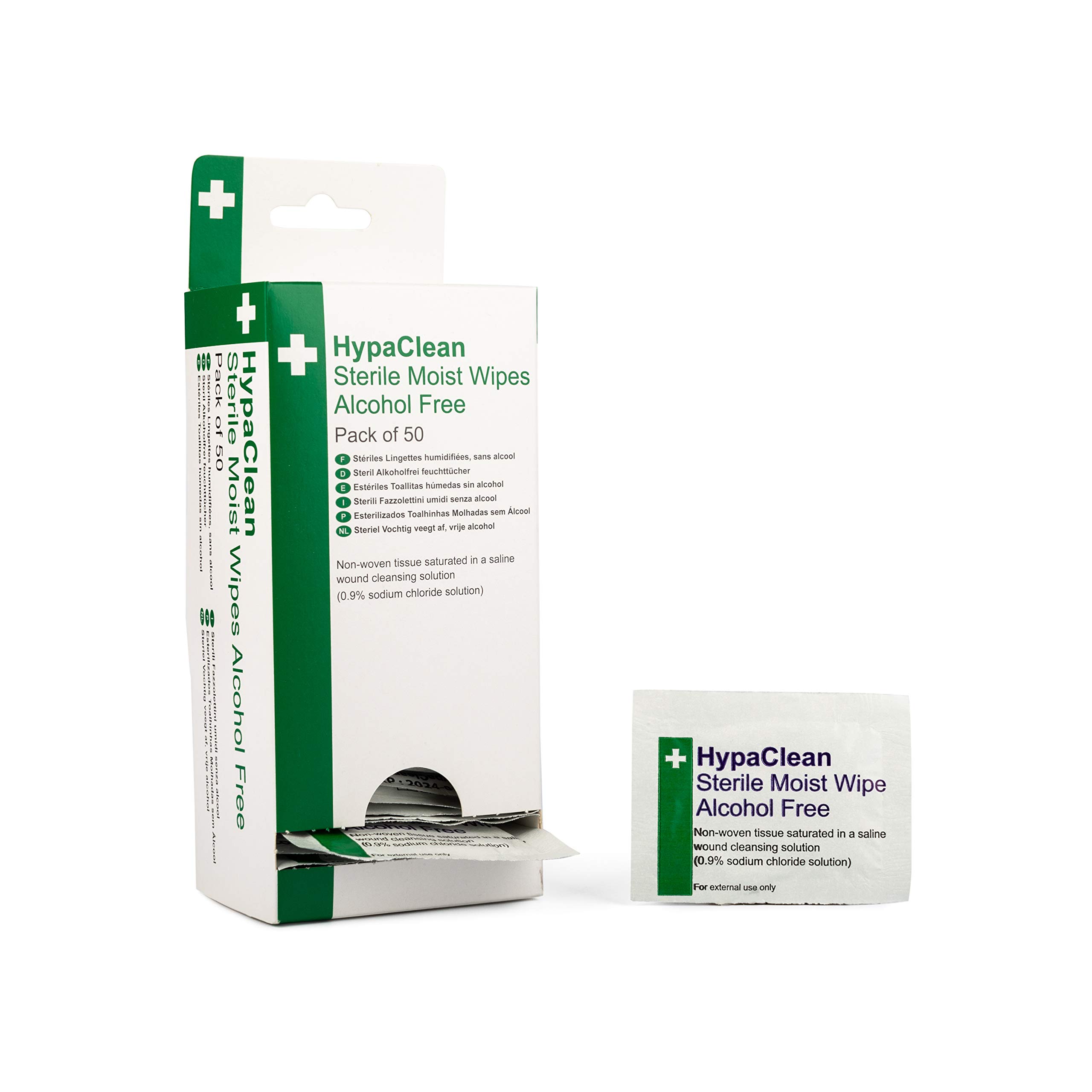 HypaClean Sterile Moist Wound Cleansing Wipes - Alcohol Free (Pack of 50 Dispenser)