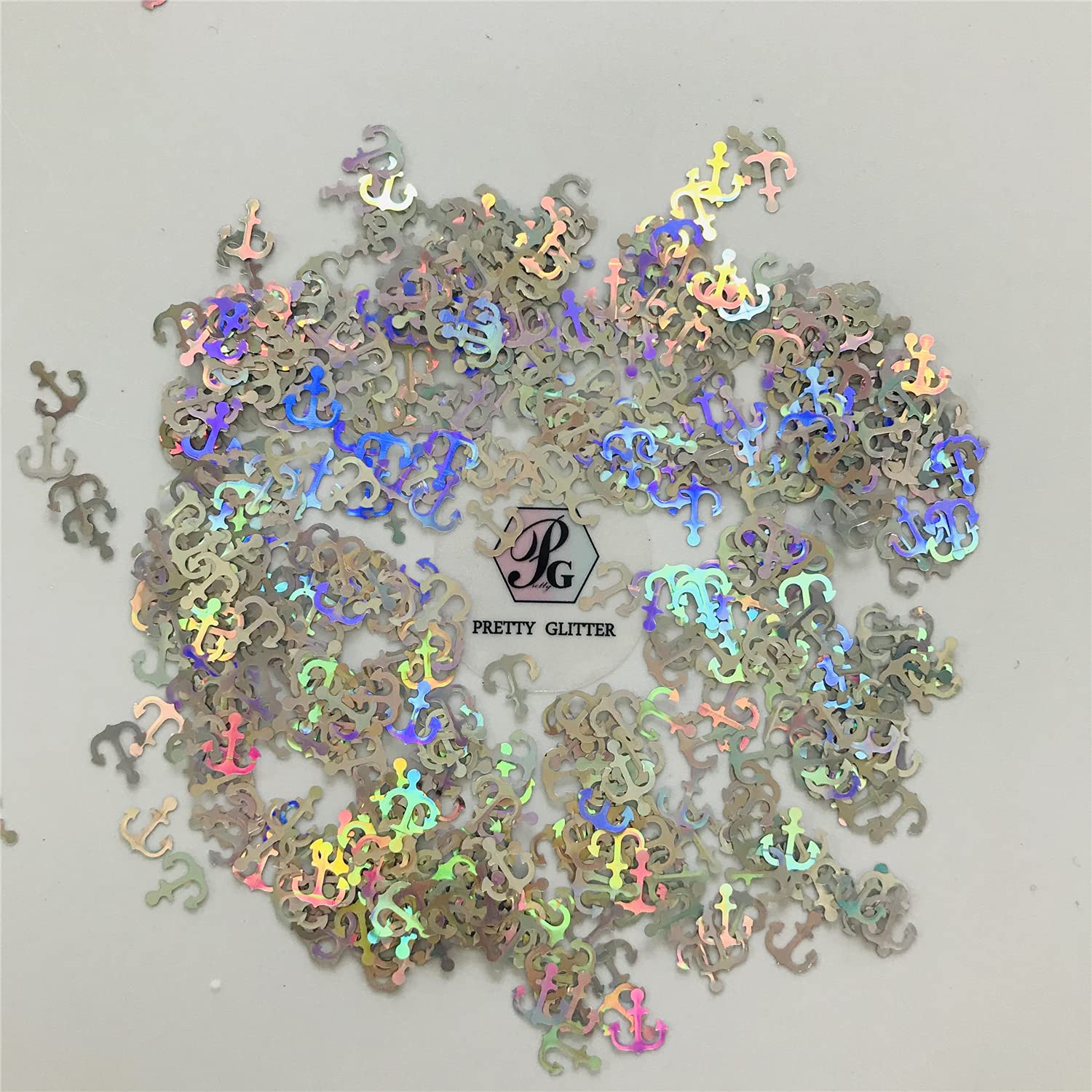 10 Grams/Pack - Sliver Boat Anchor Shape Holographic Glitter Sequins for Resin DIY Making Art Craft Nail Makeup Decoration Accessories LB100