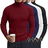 Velvelhall 4 Pack Men's Big and Tall Turtleneck Shirts, Cotton Ribbed Long Sleeve Slim Fit Mock Neck Light Pullover Sweaters