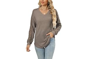 Famulily Women's Sweaters Casual Crochet Knit Long Sleeve Top Lightweight V Neck Pullover Blouse Fall Tunic Top for Leggings