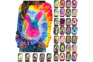SMIDOW Women Happy Easter Shirt Long Sleeve Bunny Rabbit T-Shirt Tie Dye Printing Easter Day Tops Fashion Sweatshirt