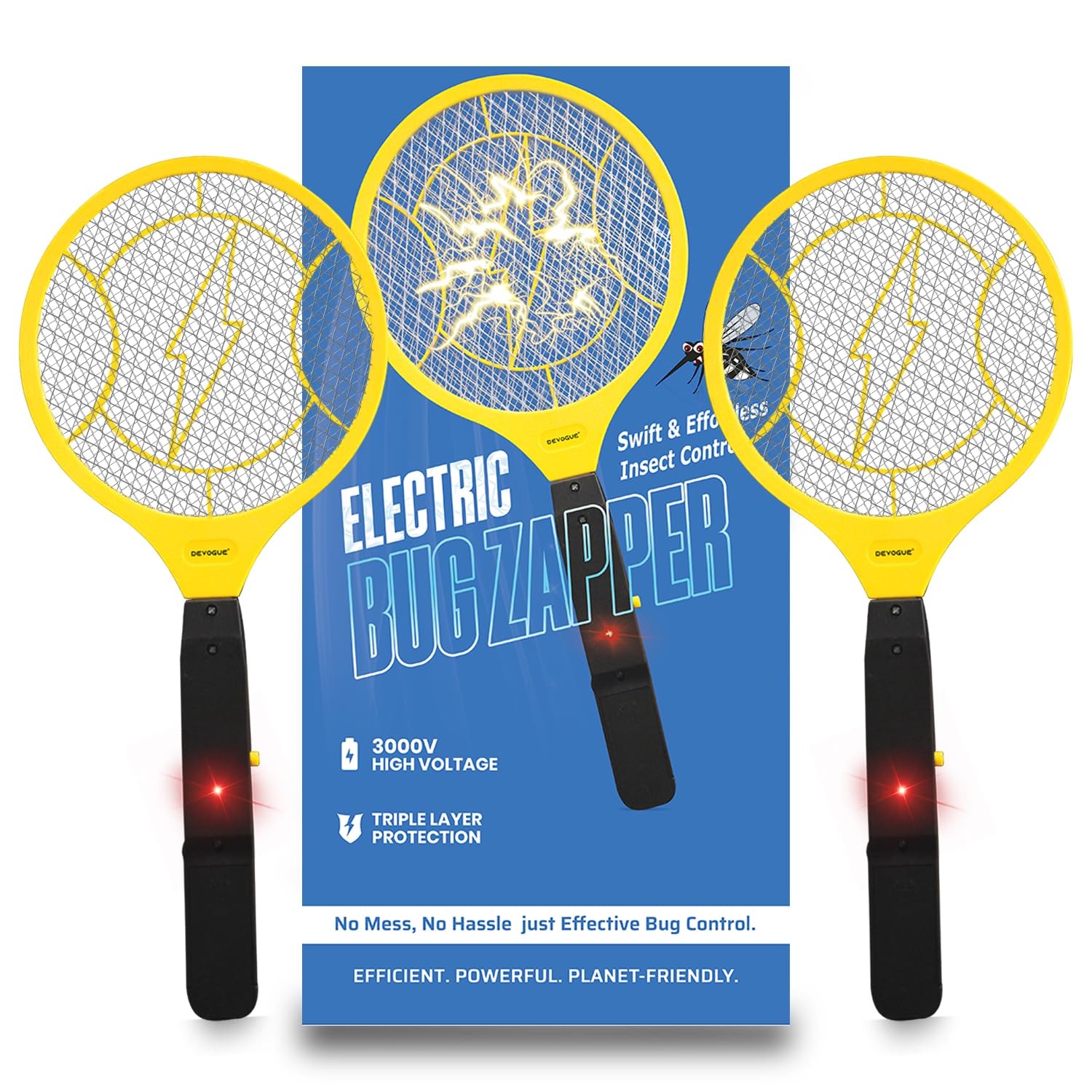 Photo 1 of DEVOGUE® Pack of 2 Electric Fly Swatter Bug Zapper Operated with 2 * AA Batteries Flies Killer Indoor & Outdoor Pest Control Mosquito Zapper and Insect Catcher Racket (Packing May Varies)