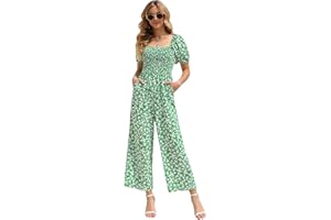 Love Welove Fashion Summer Jumpsuits for Women 2025 Floral Dressy Casual Loose Wide Leg Short Sleeve One Piece Romper Outfits