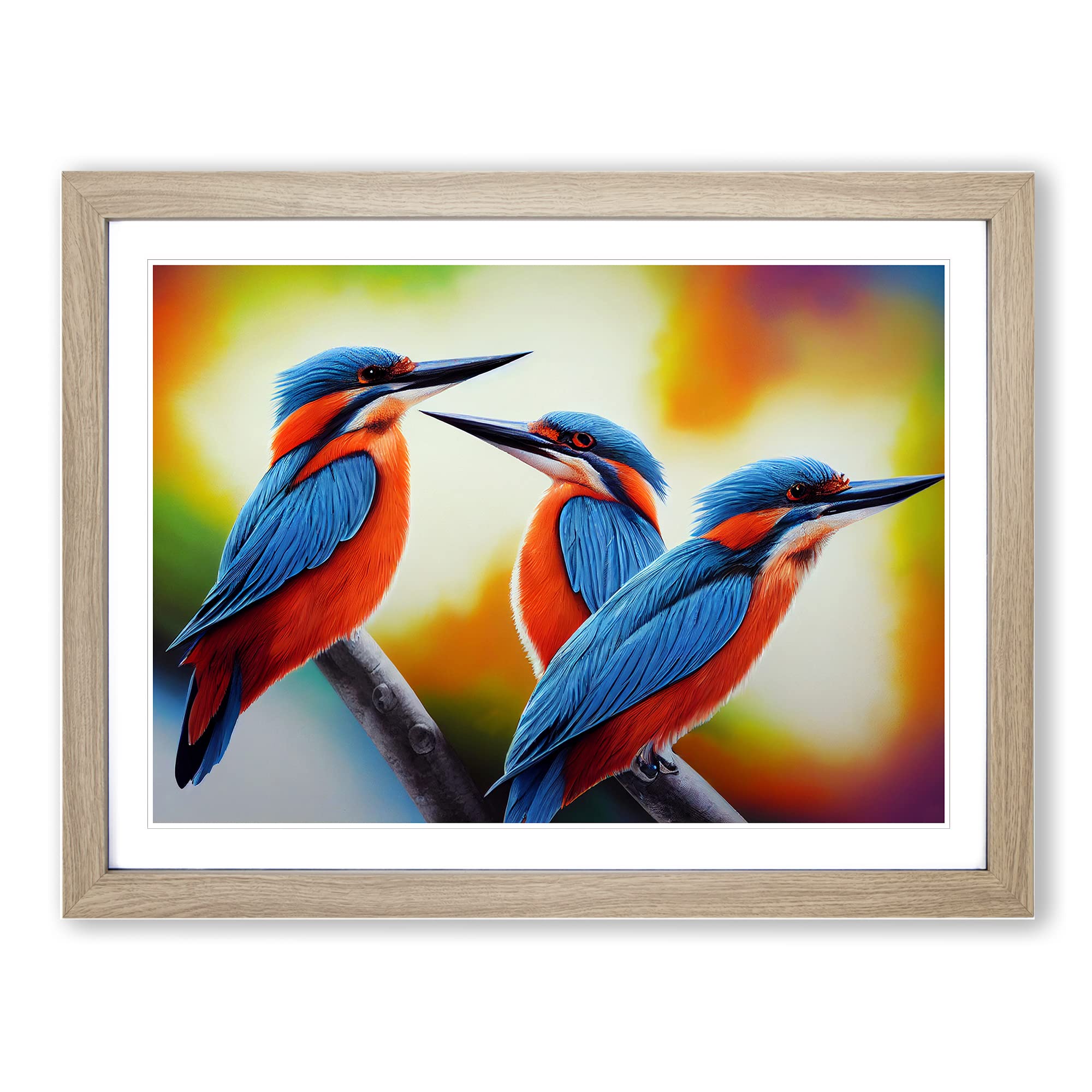 Ultimate Kingfisher Birds Framed Print | A4 Oak Framed Wall Art | Ready to Hang | Modern Nature Picture | Living Room Bedroom Lounge Office