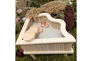 Bonnevie Wooden Sand Bath Container with Ladder and Stilts for Hamster Large Substrate Container Dust Bath Box Digging Sand Container Hamster Bathtub Toilet for Gerbil Dwarf Syrian Hamster Rat Chinchi