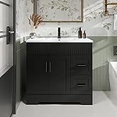 eclife 36" Bathroom Vanities Sink Combo with Painted Surface, Modern Drawered Cabinet W/Decorative Wave Lines, Undermount Sin