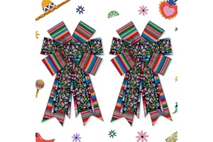 Estivaux 2 Pieces Cinco de Mayo Bows for Wreath, Mexican Fiesta Wreath Bows Mixed Color Stripes Burlap Bows Holiday Floral Farmhouse Craft Bows for Front Door Mexican Carnival Party Decorations