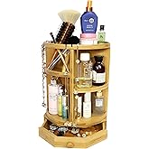 altCooking Hub Bamboo Rotating Makeup Organizer with Adjustable Shelves & Drawer - Multipurpose Storage Carousel for Vanity, Bathroom, Kitchen, Bedroom, Desk