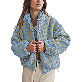 Lianlive Women Winter Sherpa Fleece Jacket Long Sleeve Zip Up Checkered Fuzzy Cropped Coats Warm Outwear with Pockets