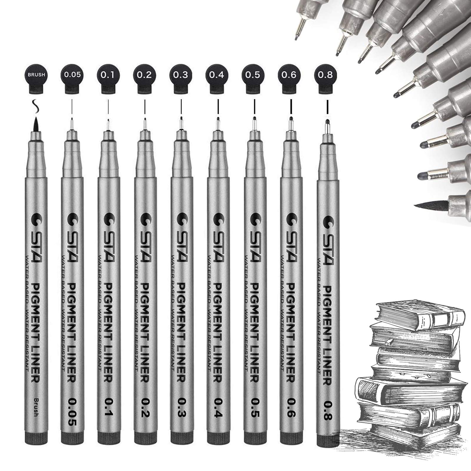 Fineliner Pens, DazSpirit 9pcs Black Line Micro Liner Drawing Pens For