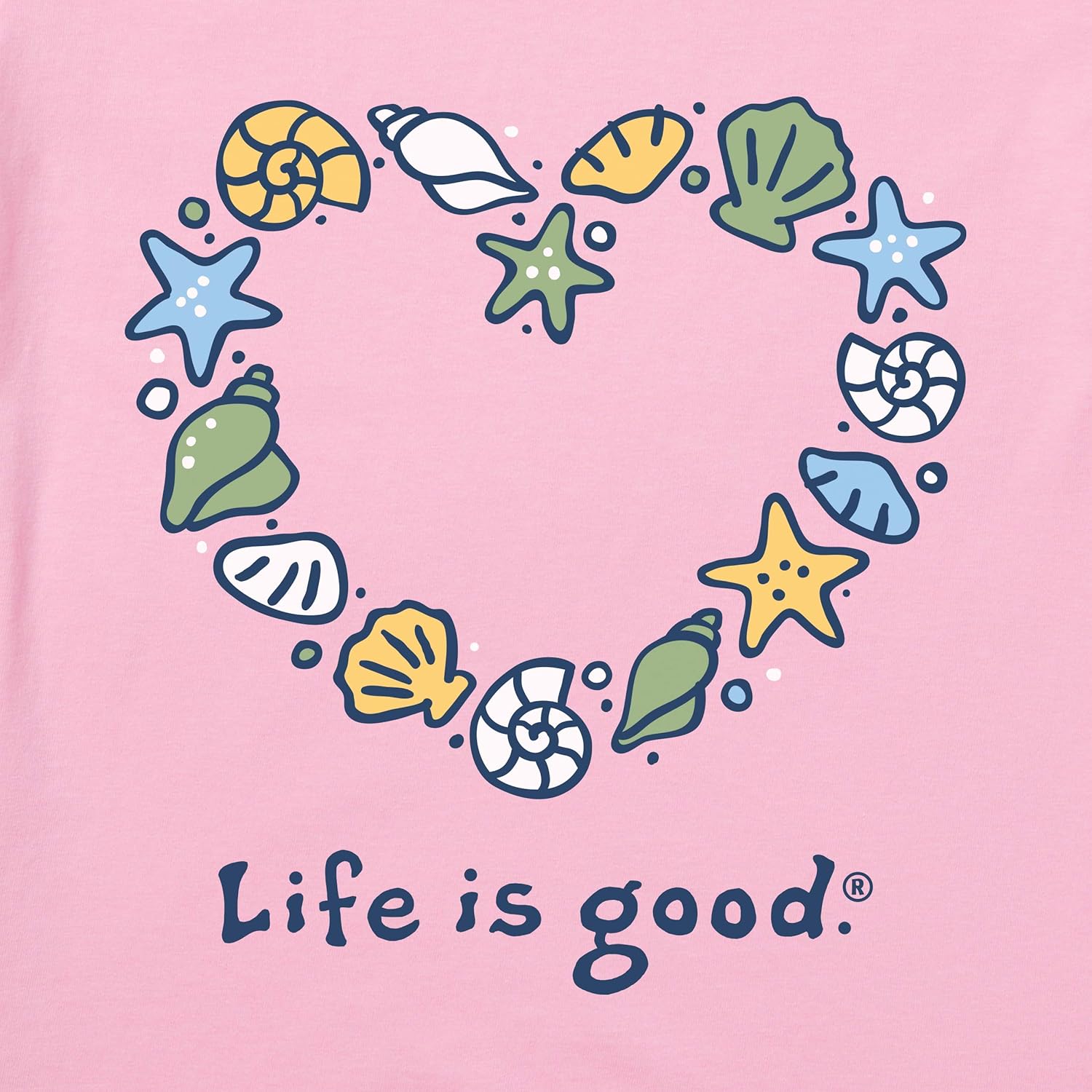 Life is Good Women's Vintage Crusher T-Shirt Seashells Heart: Clothing