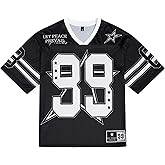 UOUA Mens Jersey Y2k Baggy Shirts Number Graphic Tees Oversized V Neck Tshirts Streetwear Tops
