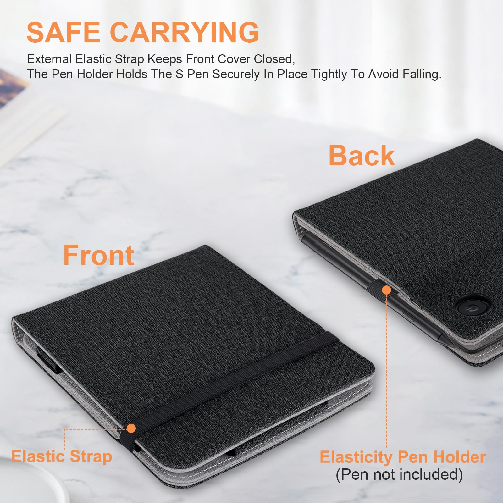for Kobo Libra Colour Case with Pen Holder,Sleep Cover for Kobo Libra 2 Case with Hand Strap,Black