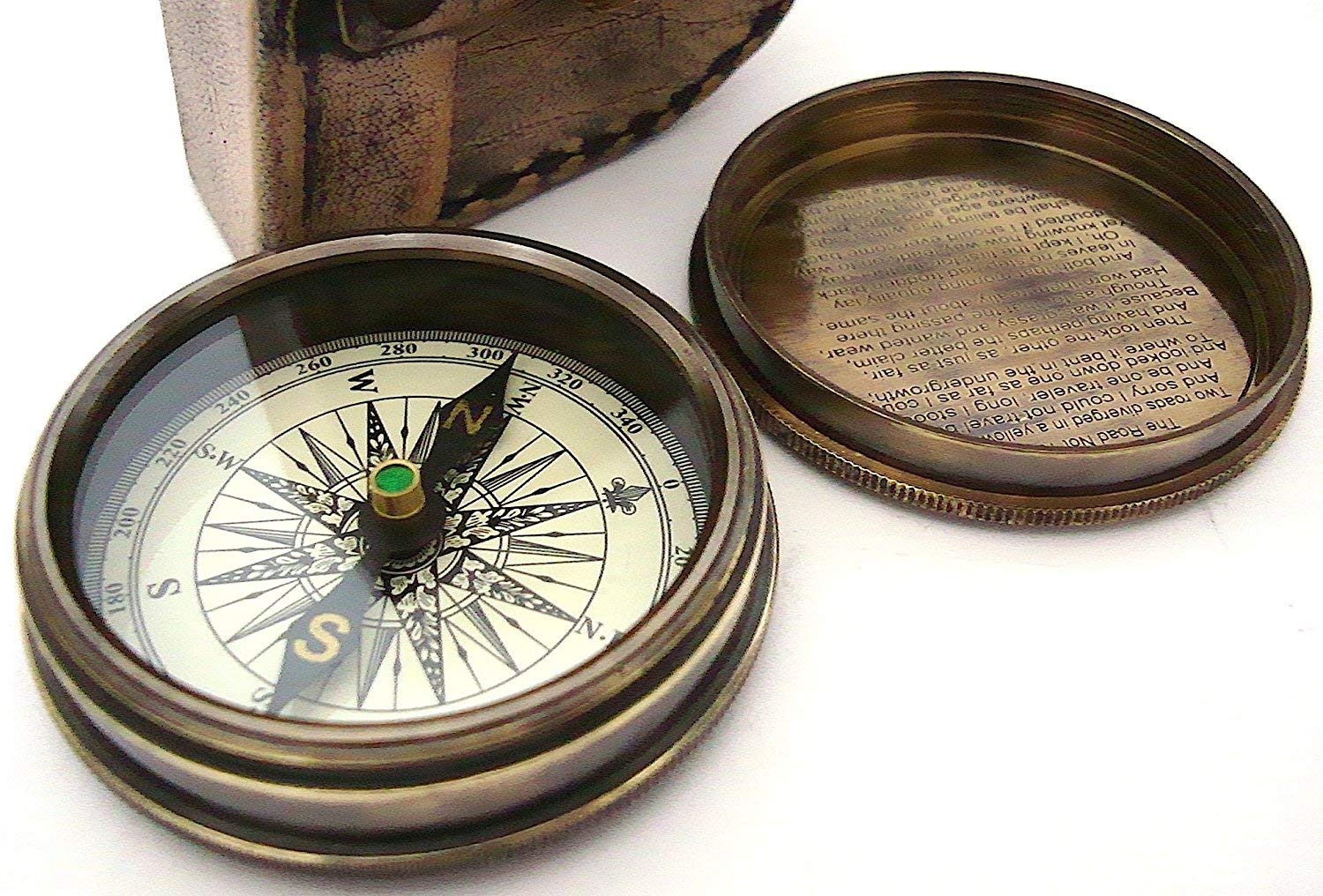 Robert Frost Poem Compass-Pocket Compass w Leather Case Rustic Vintage Home Decor Gifts