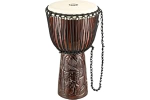 Meinl Percussion PROADJ2-L Professional 12-Inch African Style Rope Tuned Mahogany Djembe with Goat Skin Head, -InchVillage-Inch Carving