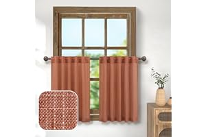 PITALK 2 Tier Kitchen Curtains 24 Inch Length Back Tab Pocket Rust Colored Linen Sheer Light Filtering Semi Privacy Short Small Window Curtain for Bathroom 36x24 Long Terracotta Burnt Orange Terra Cotta