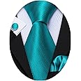 Barry.Wang Plain Men Silk Ties Extra Long Stian Necktie for Wedding Business Handkerchief Cufflinks Set Solid Colors