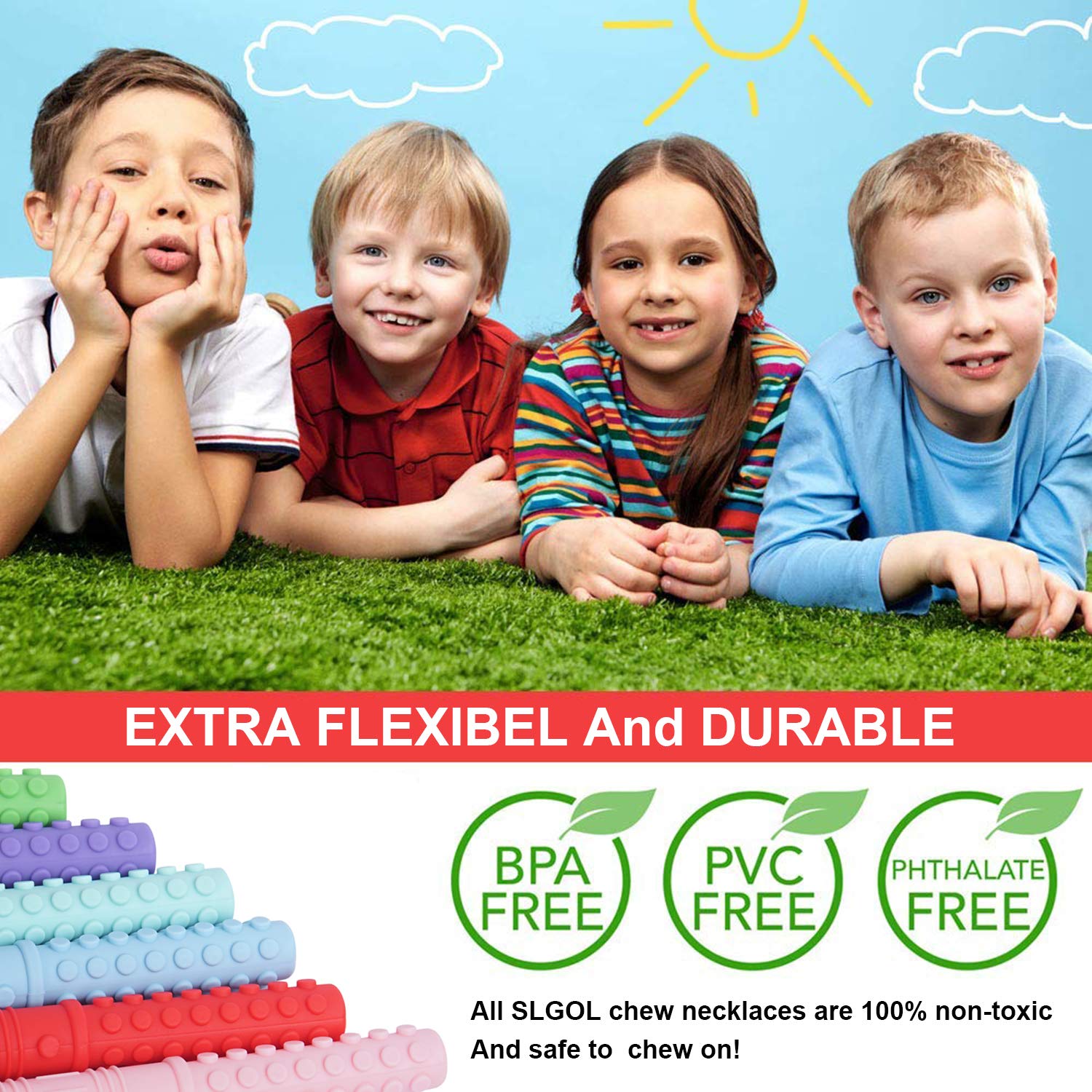 Seeway Mace Chew Necklace for Sensory Kids, Silicone Autism Chew Toys, Oral Motor Chewy Necklace Sensory for Chewing, ADHD, Biting or Special Needs (6 Pack)