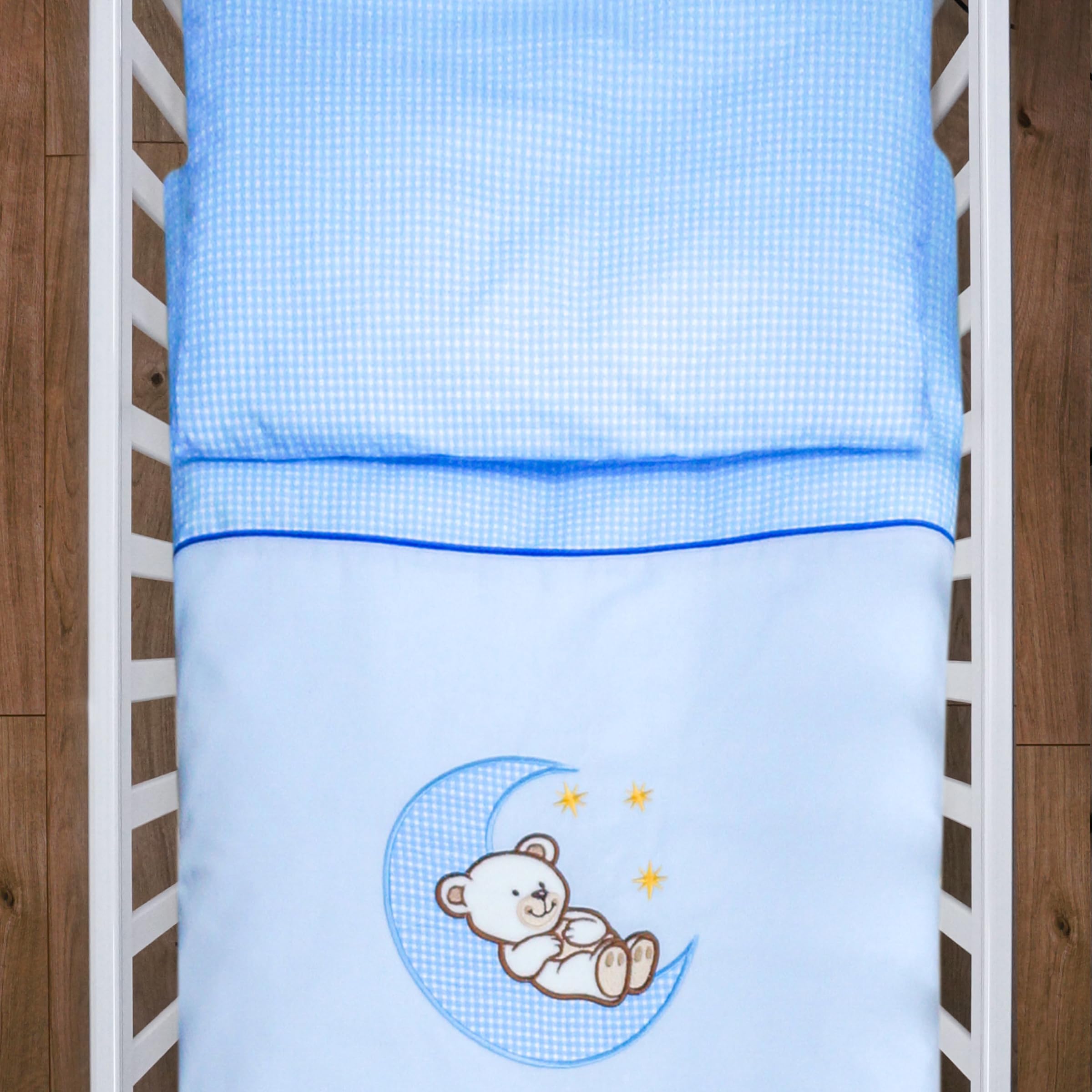 Baby Comfort 2 Pcs Kids Cotton Duvet Cover Pillowcase Bedding Set for Cot Bed 135 x 100 cm 12M+ (Moon Blue)